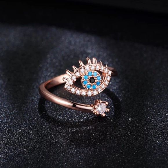 Rose Gold Turquoise Evil Eye Wrap Ring - Picture 2 of 4